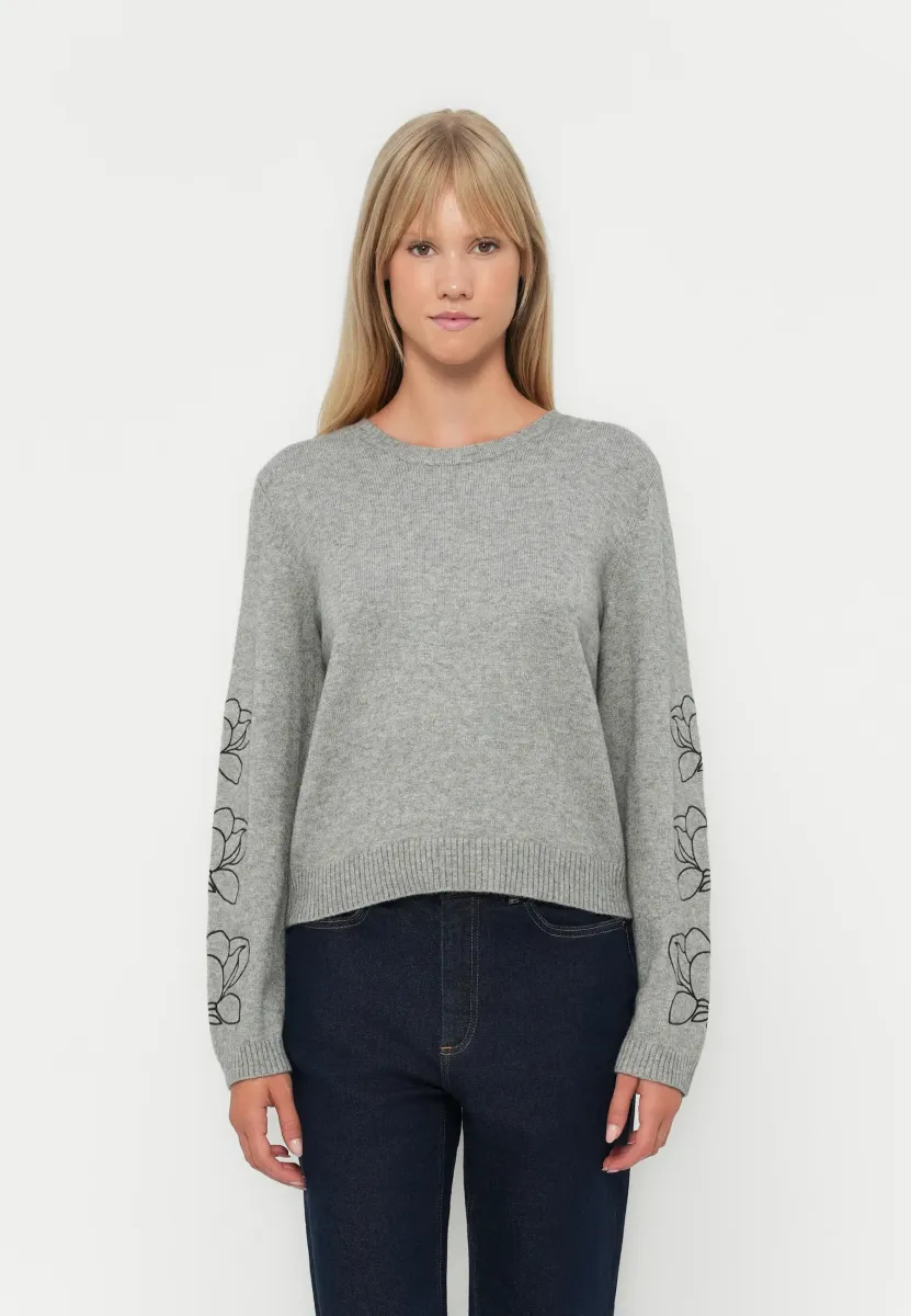 ONLATIA FLOWER O NECK  - Strickpullover - medium grey
