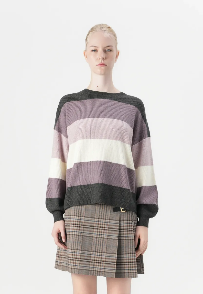 ONLATIA STRIPE - Strickpullover - dark grey melange/ephemera/violet ice/whitecap gray