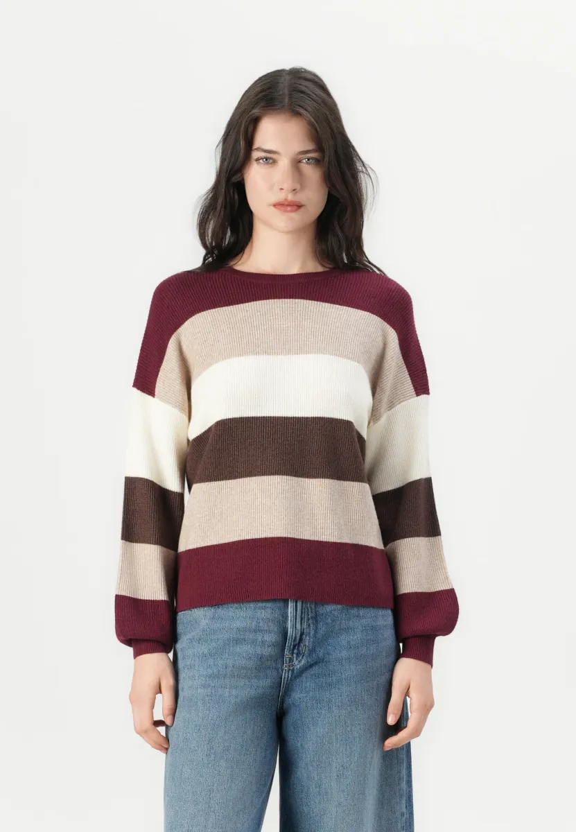 ONLATIA STRIPE - Strickpullover - whitecap gray/silver mink/chicory coffee