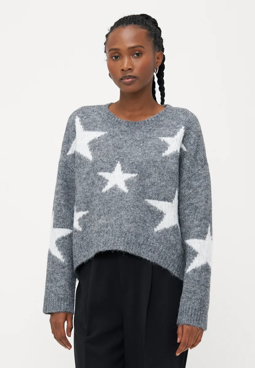 ONLAZU STAR O NECK  - Strickpullover - dark grey melange/cloud dancer