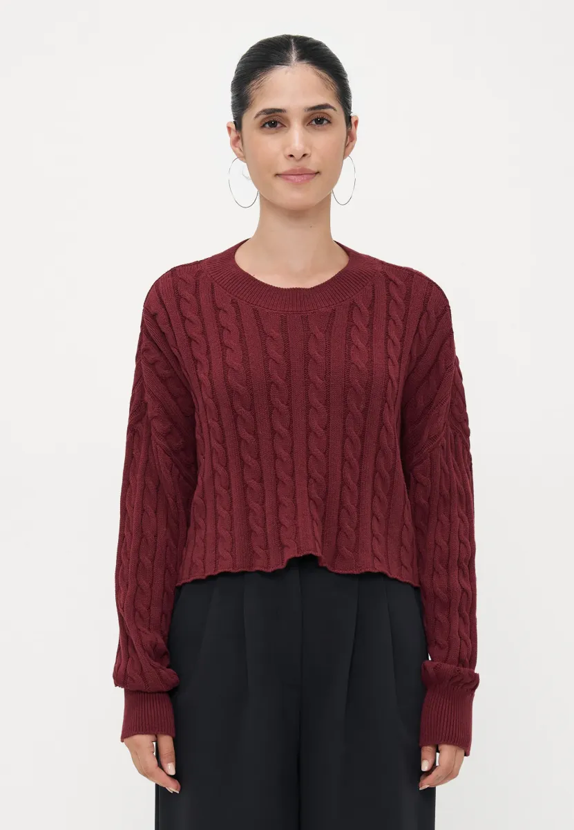 ONLBIRTIE SHORT CABLE O NECK  - Strickpullover - cabernet
