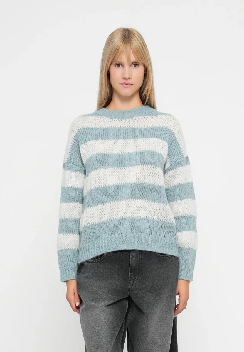 ONLCAMEL LIFE STRIPE O NECK - Strickpullover - arona/glacier gray