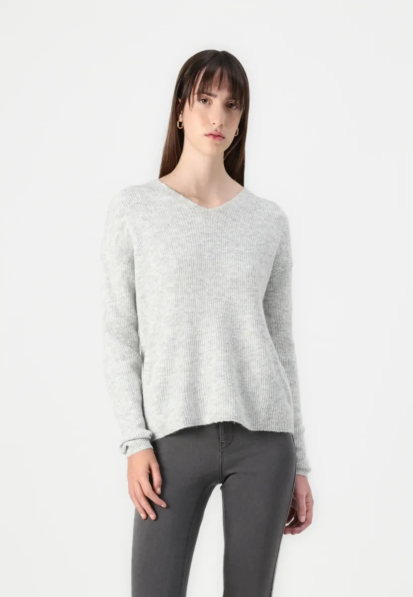 ONLCAMILLA V-NECK L/S NOOS - Strickpullover - light grey melange