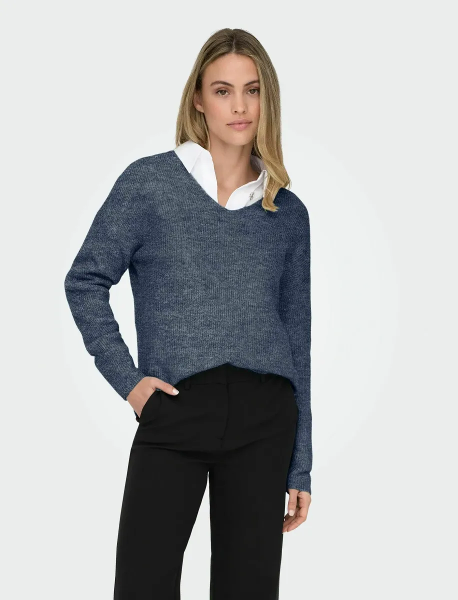 ONLCAMILLA V-NECK L/S NOOS - Strickpullover - vintage indigo