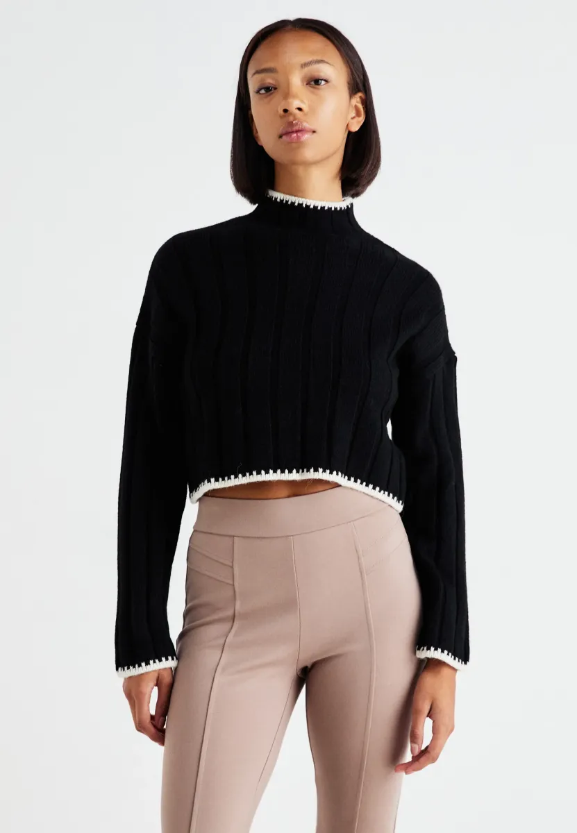 ONLCHICK STITCH HIGHNECK  - Strickpullover - black/pumice stone
