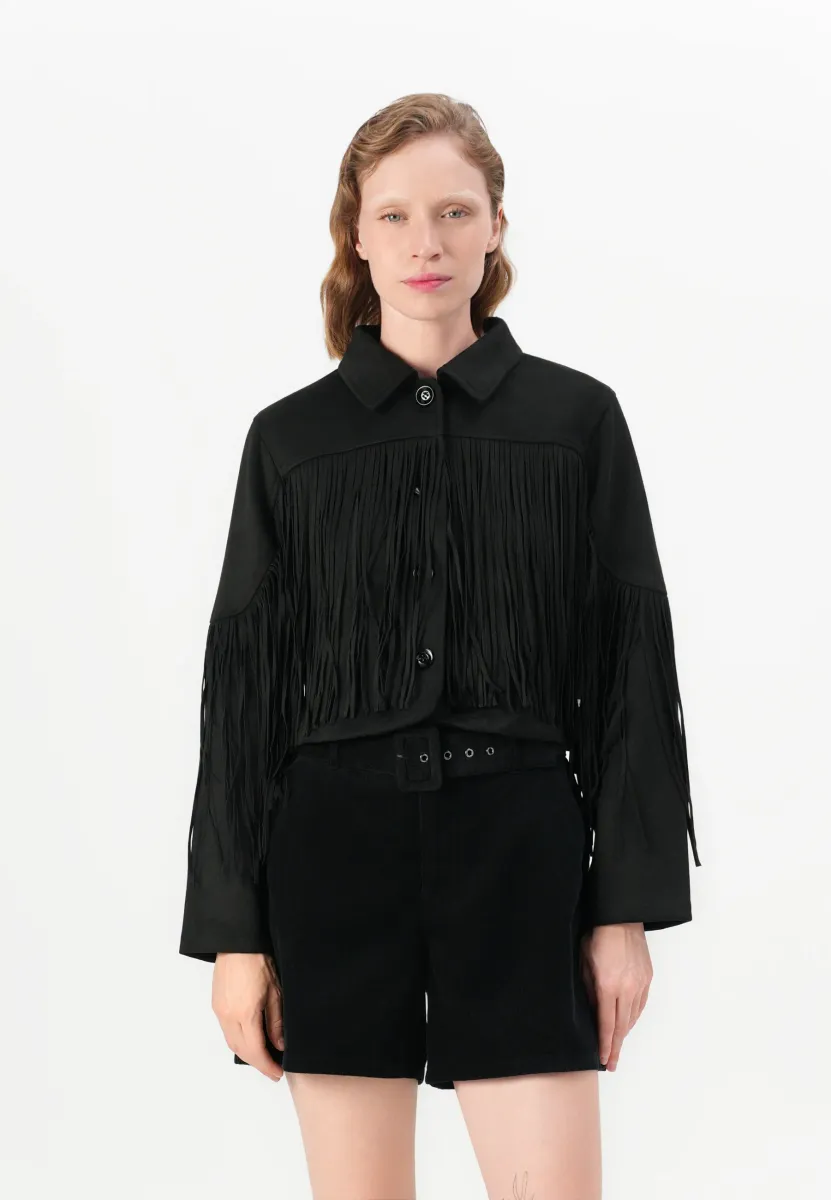 ONLDIANE LIFE FRINGES - Kunstlederjacke - black