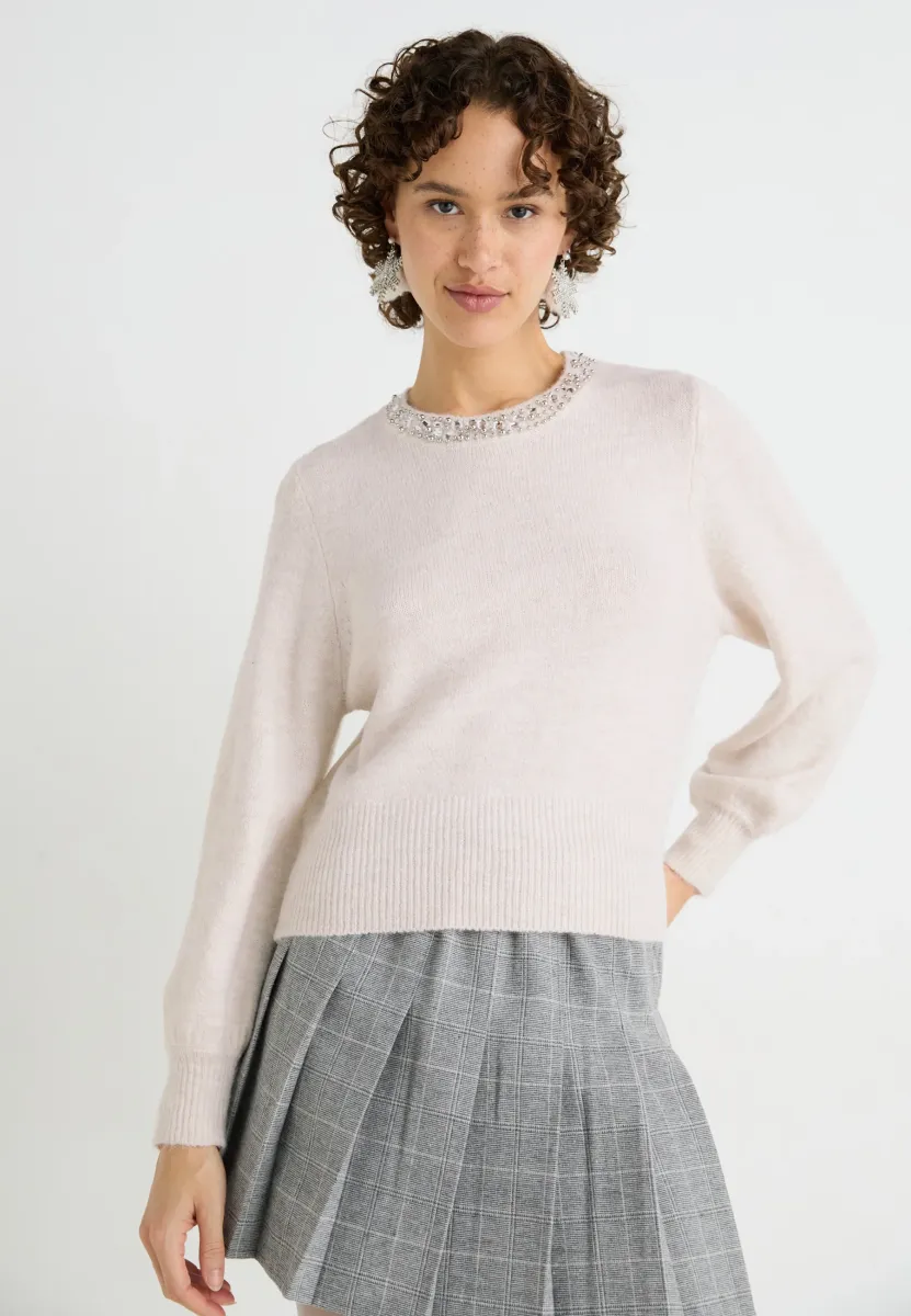 ONLELSA - Strickpullover - pumice stone/white melange