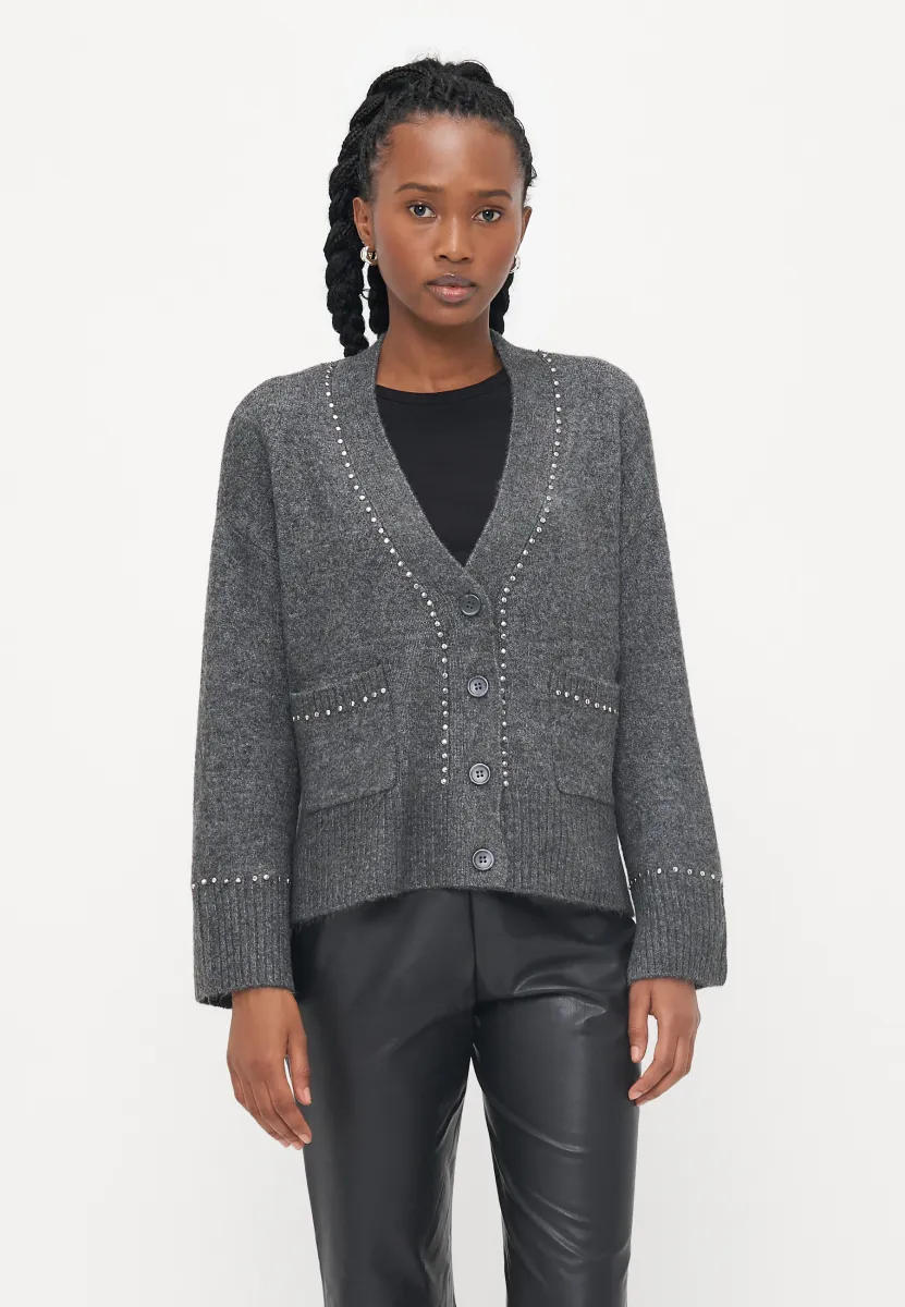 ONLELSIE STUDS CARDIGAN - Strickjacke - medium grey melange/silver-coloured
