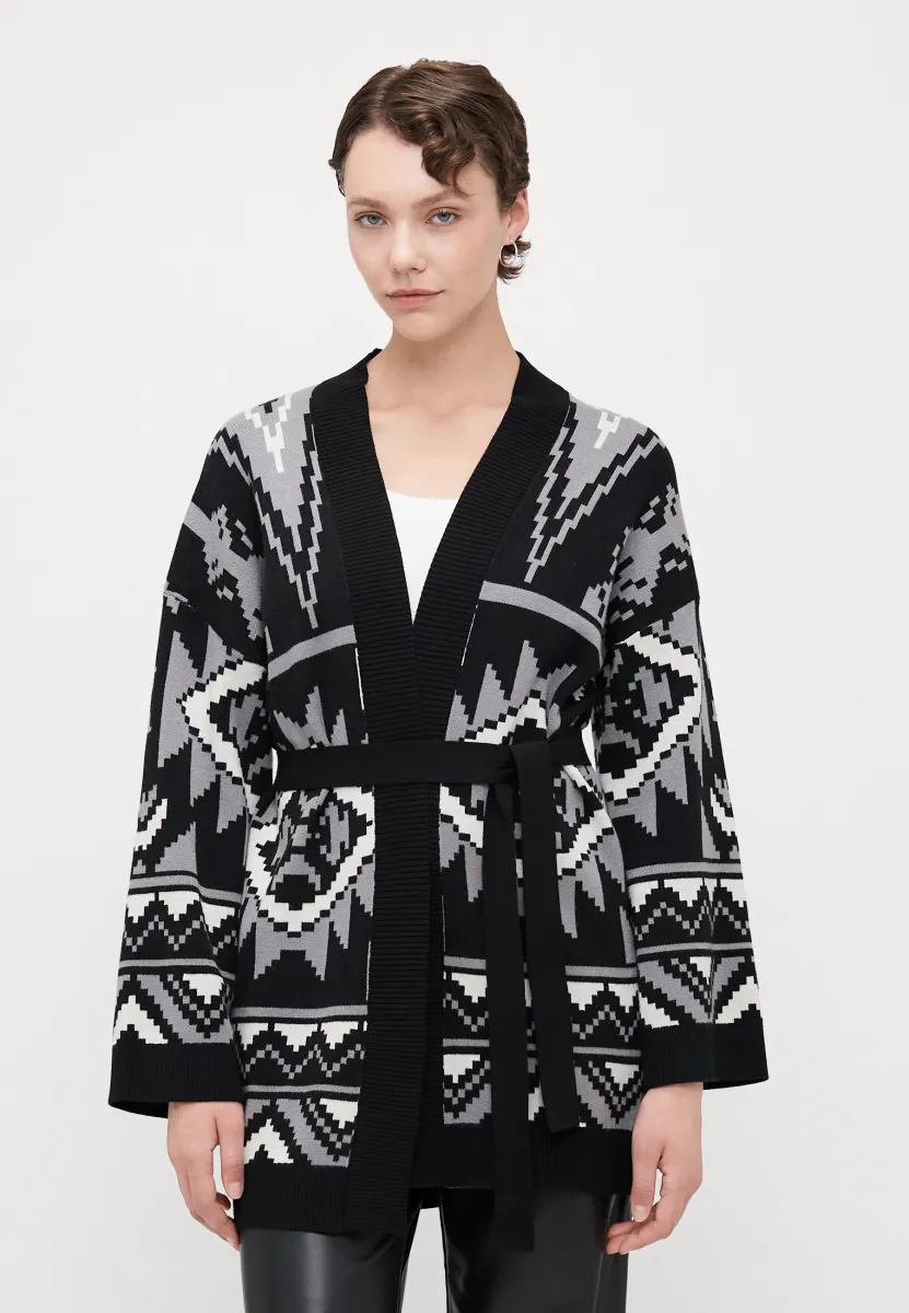 ONLFRIDA LIFE OPEN - Strickjacke - black/ultimate grey/birch