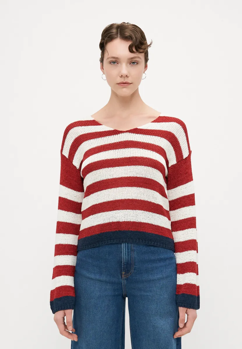 ONLGEENA REVERSE V NECK - Strickpullover - karanda red/cloud dancer/total eclipse