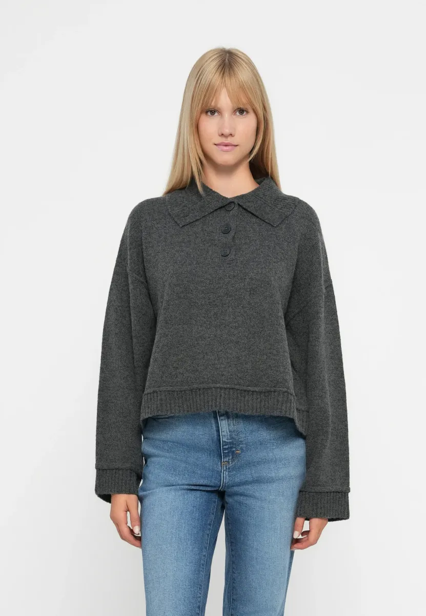ONLHAZE LIFE BUTTON UP HIGHNECK - Strickpullover - medium grey