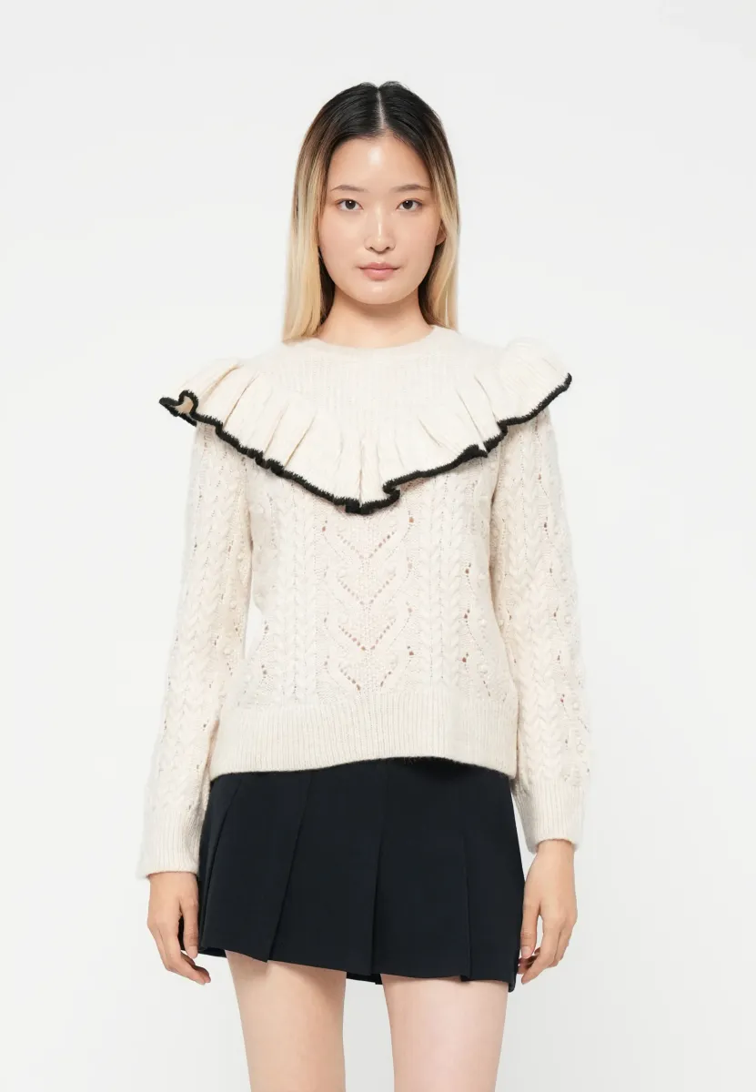 ONLISOLDE FRILL O NECK - Strickpullover - birch/black