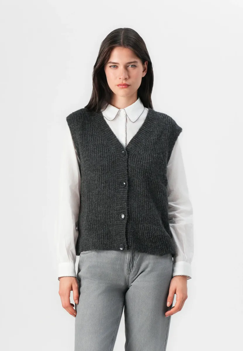 ONLJANE SL V-NECK BUTTON  - Weste - dark grey melange