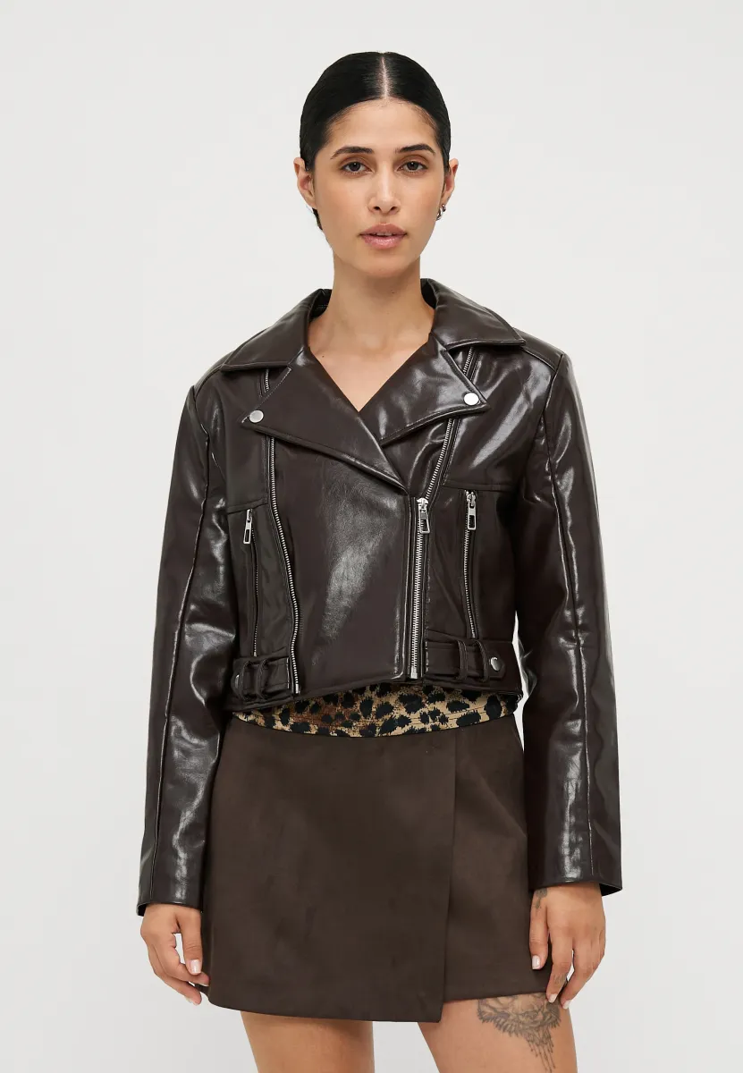 ONLKAMILLA SHOULDER BIKER - Kunstlederjacke - chocolate torte