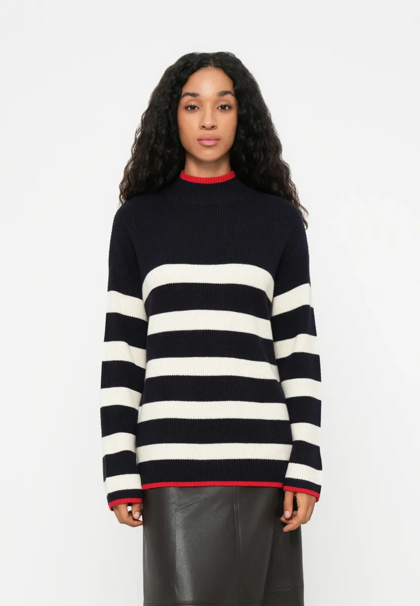 ONLKATIA HIGHN ECK - Strickpullover - night sky/whitecap grey/salsa
