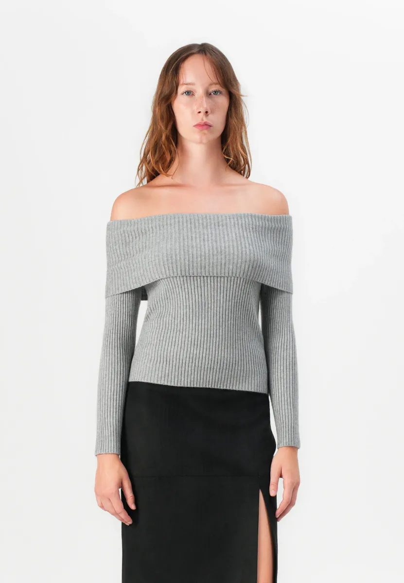 ONLKATIA OFF SHOULDER - Strickpullover - ultimate grey