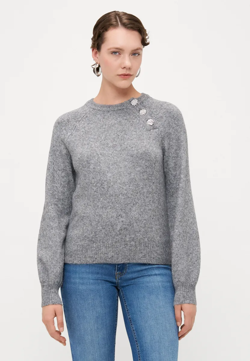 ONLLAUREN LIFE O NECK BUTTON - Strickpullover - medium grey melange