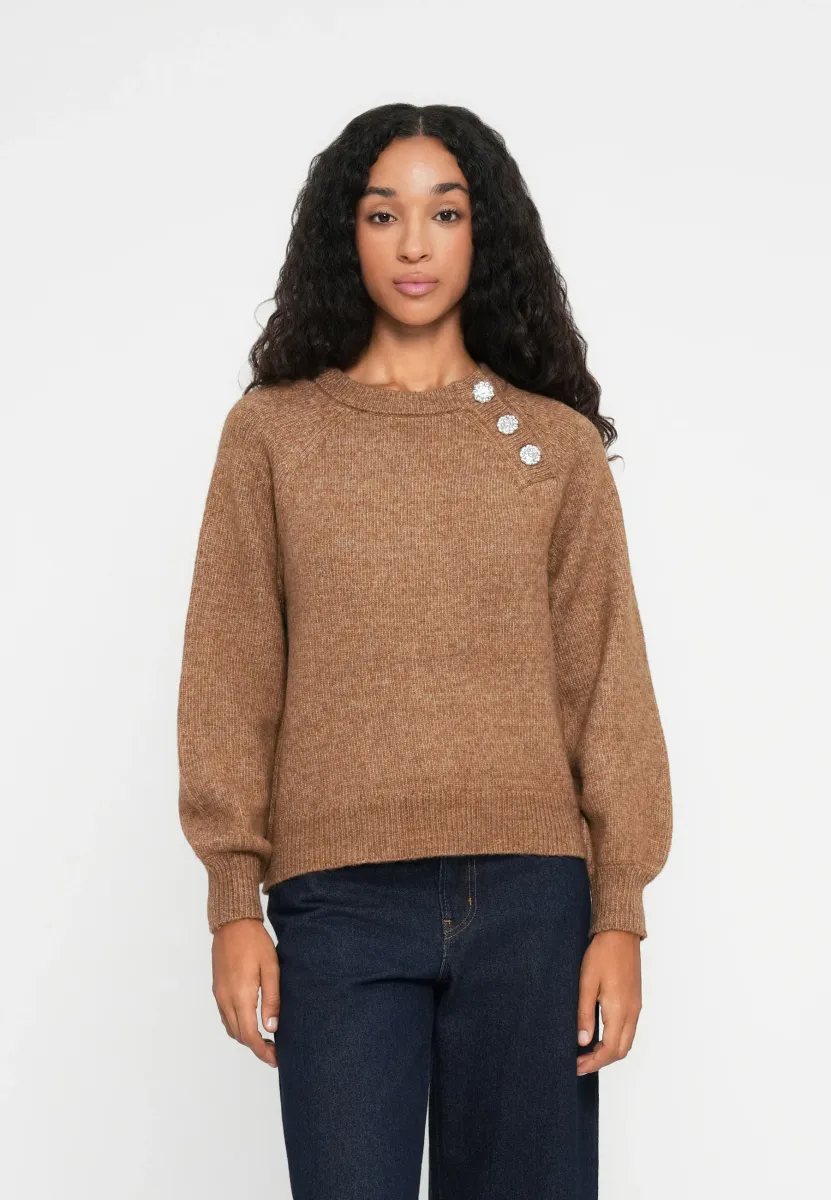 ONLLAUREN O NECK BUTTON - Strickpullover - cocoa créme