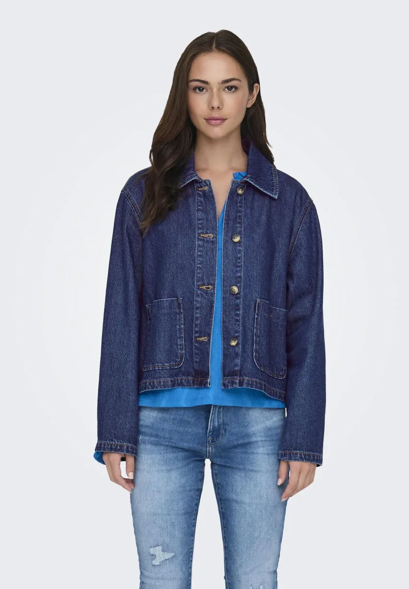 ONLLERIN LS POCKET - Jeansjacke - dark blue denim