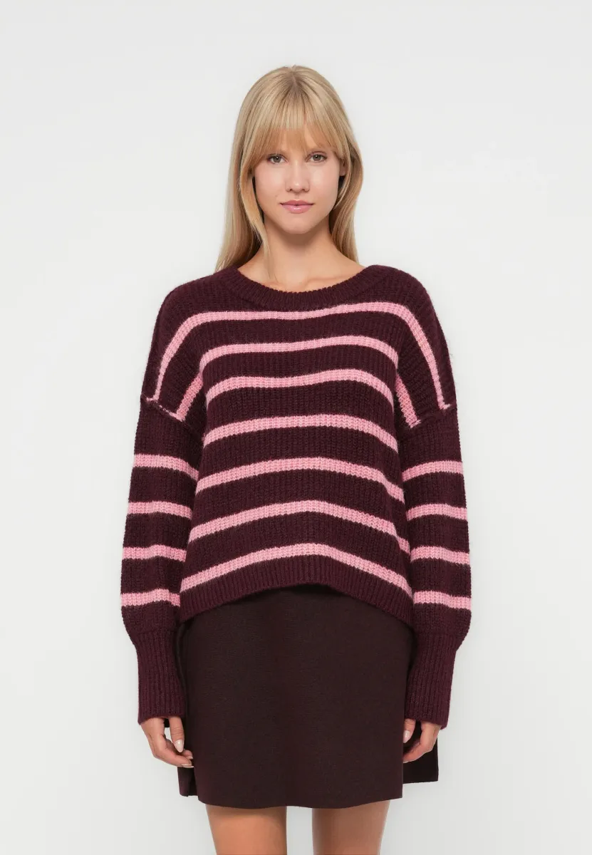 ONLMALLY LIFE DETAIL O NECK - Strickpullover - winetasting/sea pink melange