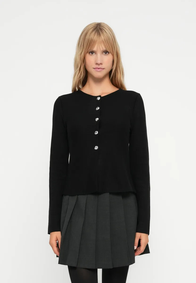 ONLMELLI O NECK BUTTON - Strickjacke - black