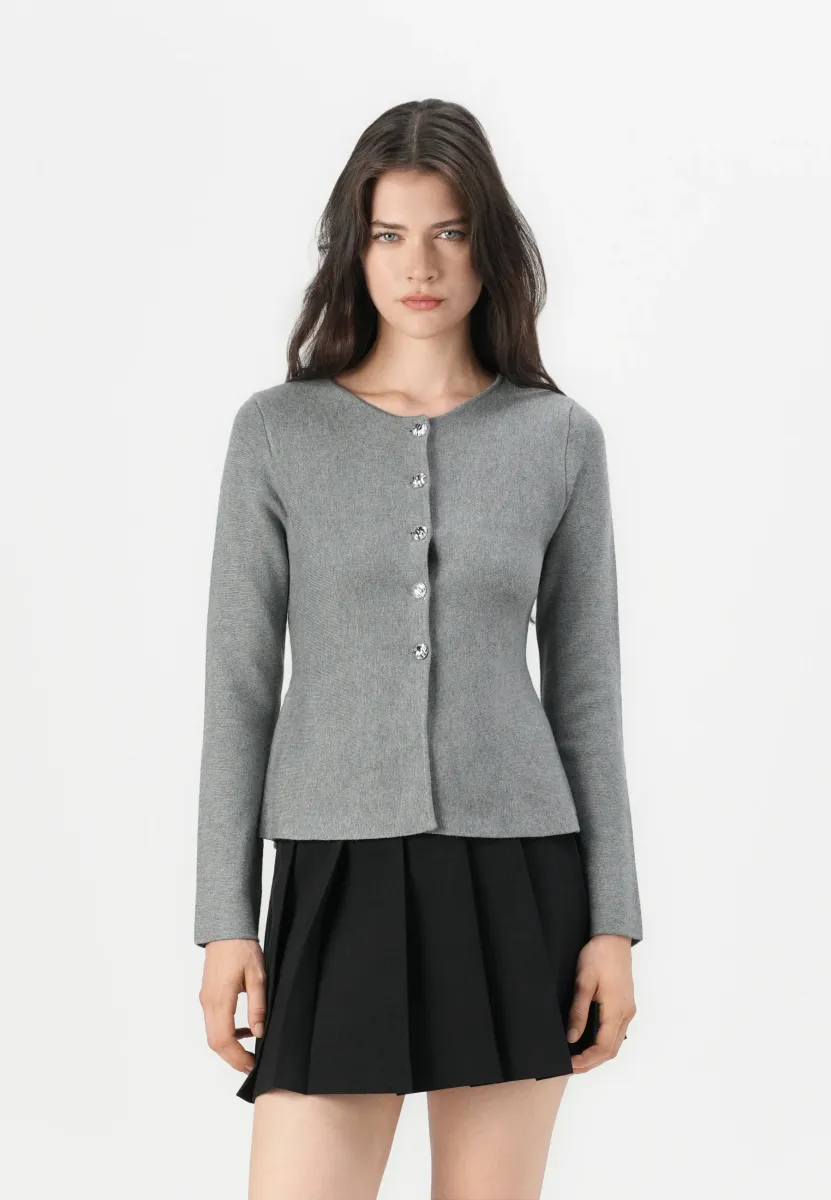 ONLMELLI O NECK BUTTON - Strickjacke - medium grey melange