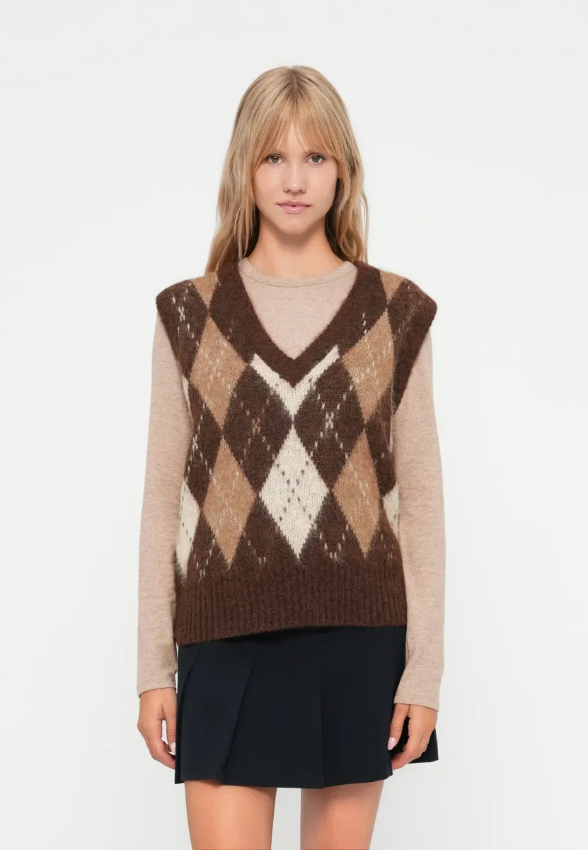 ONLNOEME LIFE V NECK  - Strickpullover - chestnut/cocoa créme/bisctti