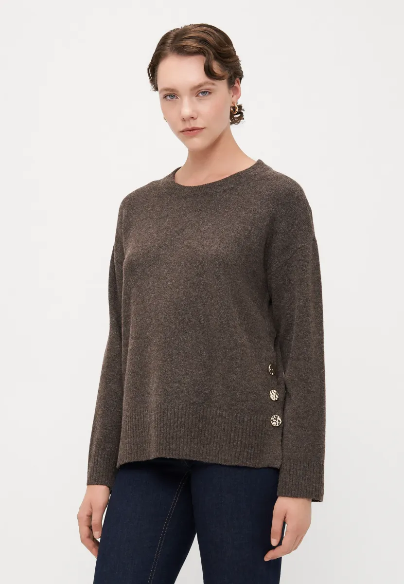 ONLRENE LIFE BUTTON O NECK  - Strickpullover - chocolate torte melange/gold-coloured