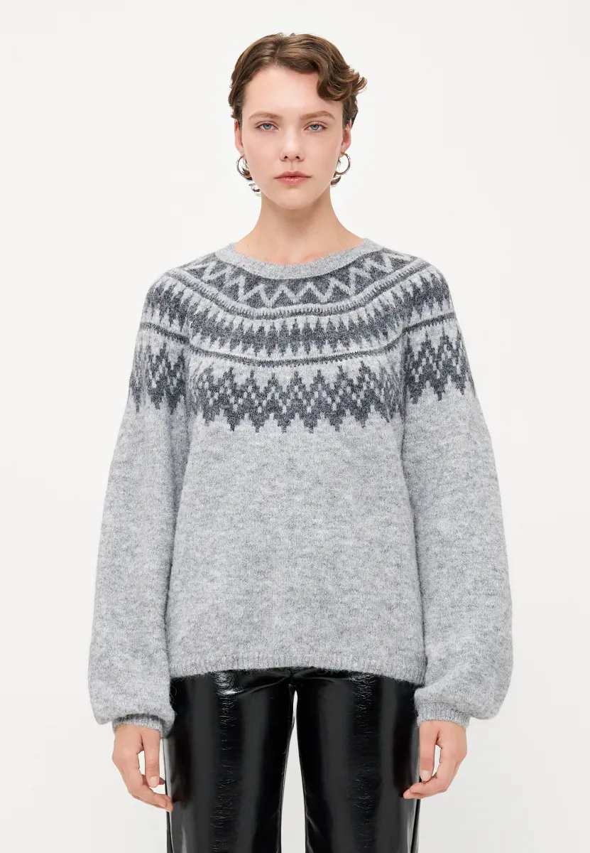 ONLREYKJA O NECK  - Strickpullover - light grey melange/dark grey melange