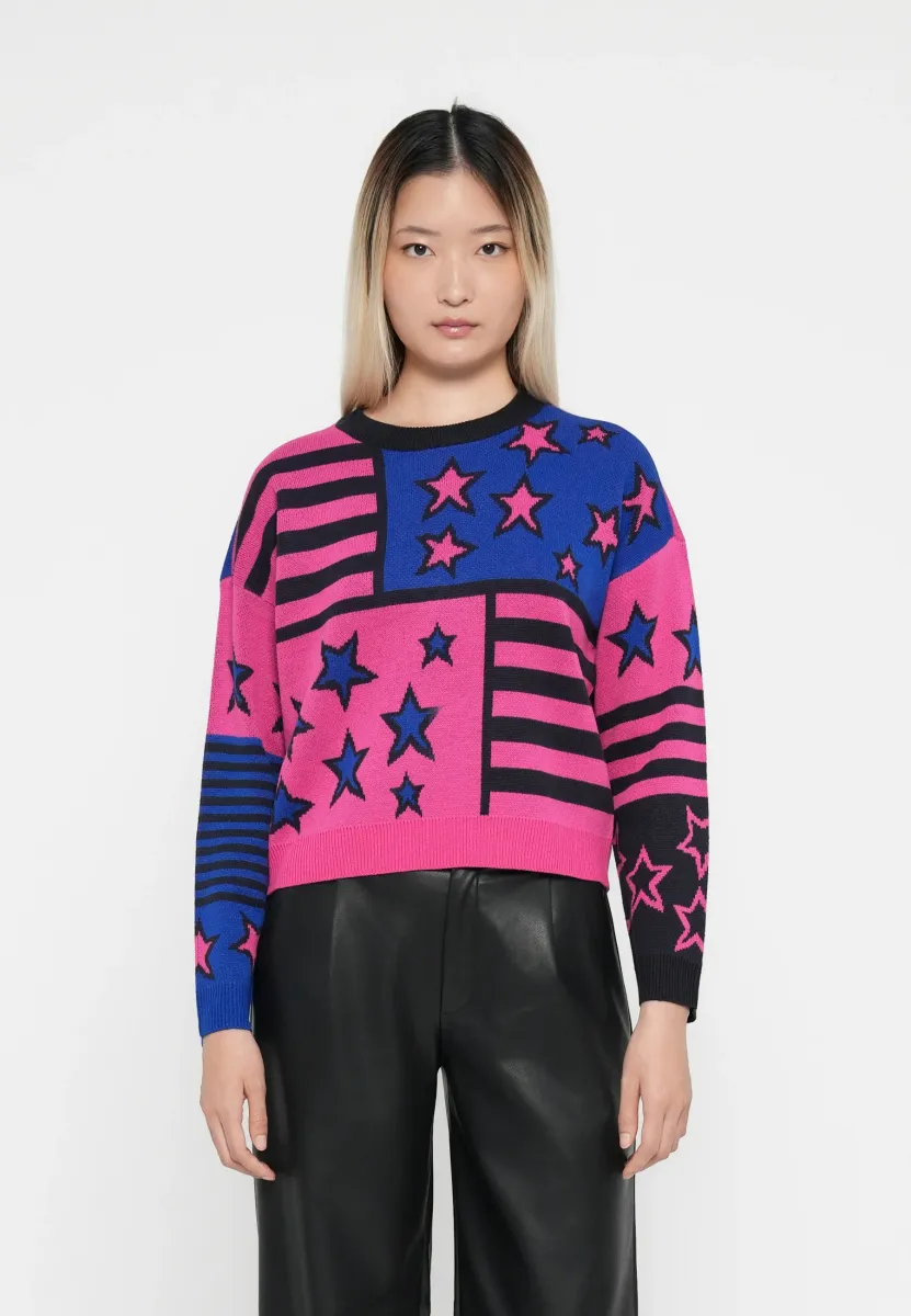 ONLRILLO O NECK STAR MIX - Strickpullover - night sky/raspberry rose/surf the web
