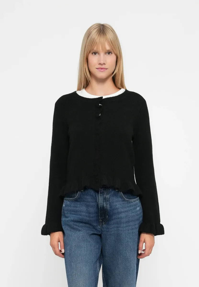 ONLRIMA LIFE FRILL BUTTON - Strickjacke - black