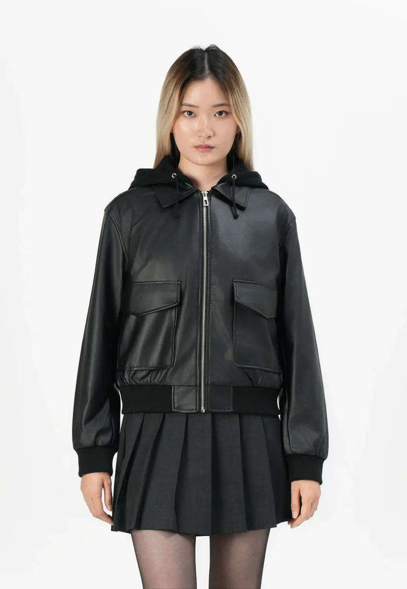ONLSADIE MIX HOOD JACKET  - Kunstlederjacke - black