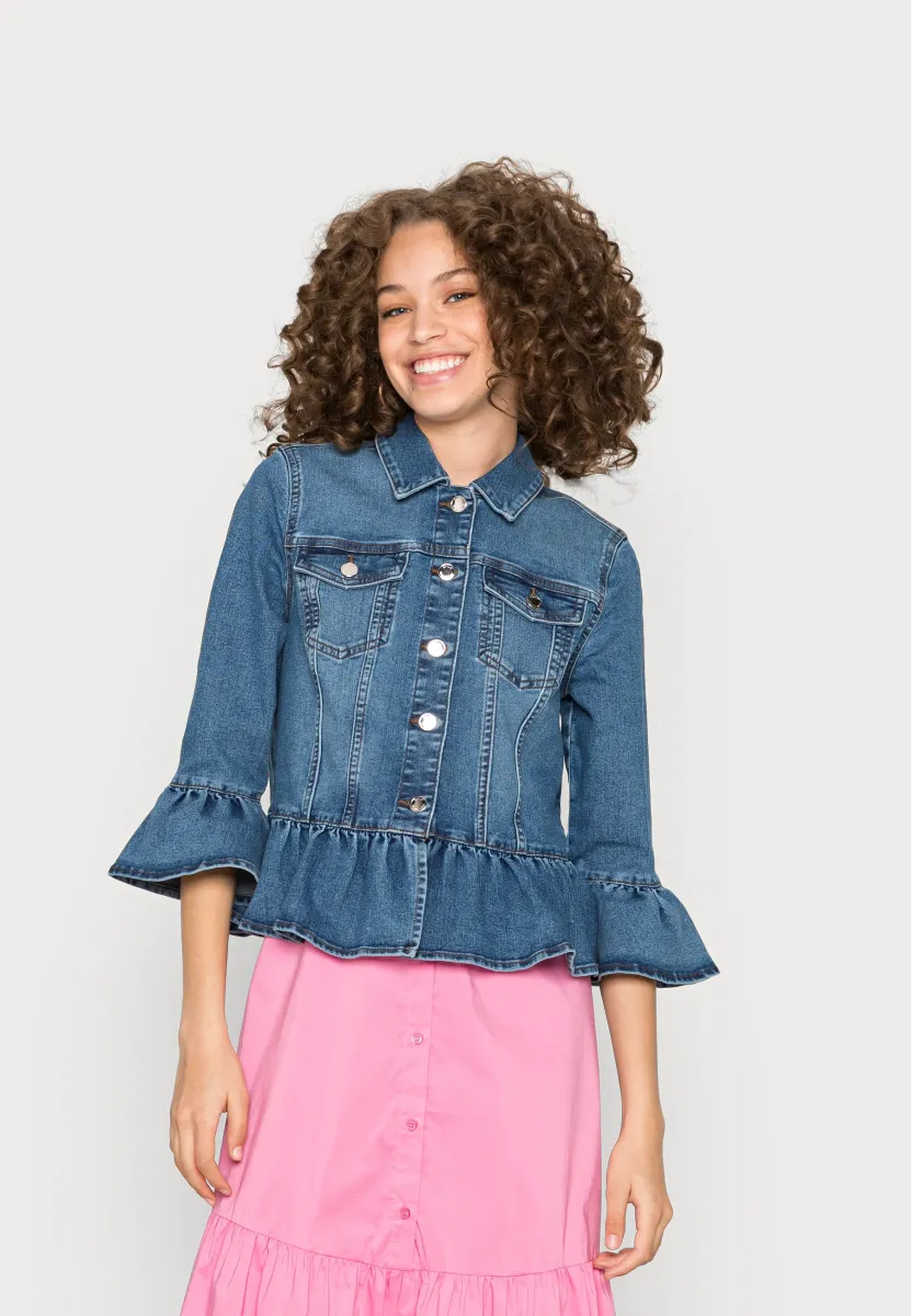 ONLSIA FRILL JACKET - Jeansjacke - medium blue denim