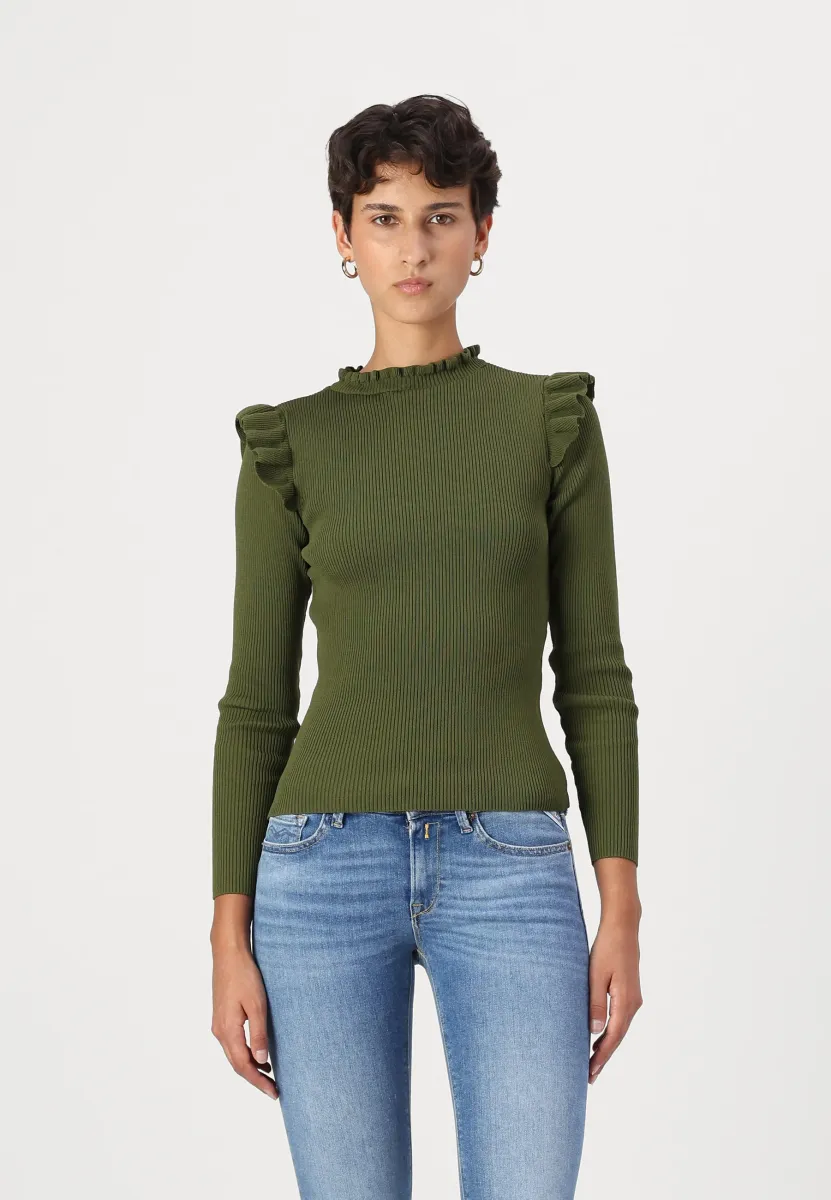 ONLSIA SALLY RUFFLE PULLOVER - Strickpullover - winter moss