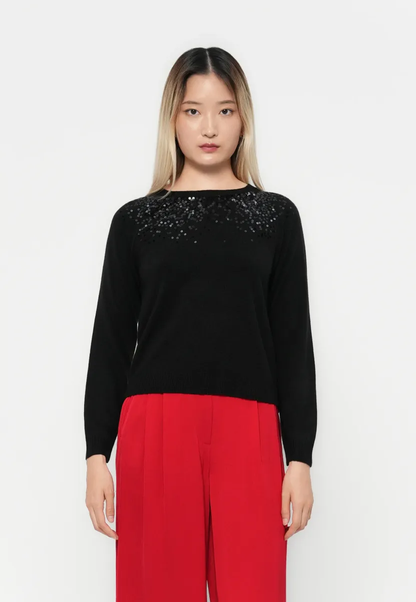ONLSTARRY SEQUIN O NECK - Strickpullover - black