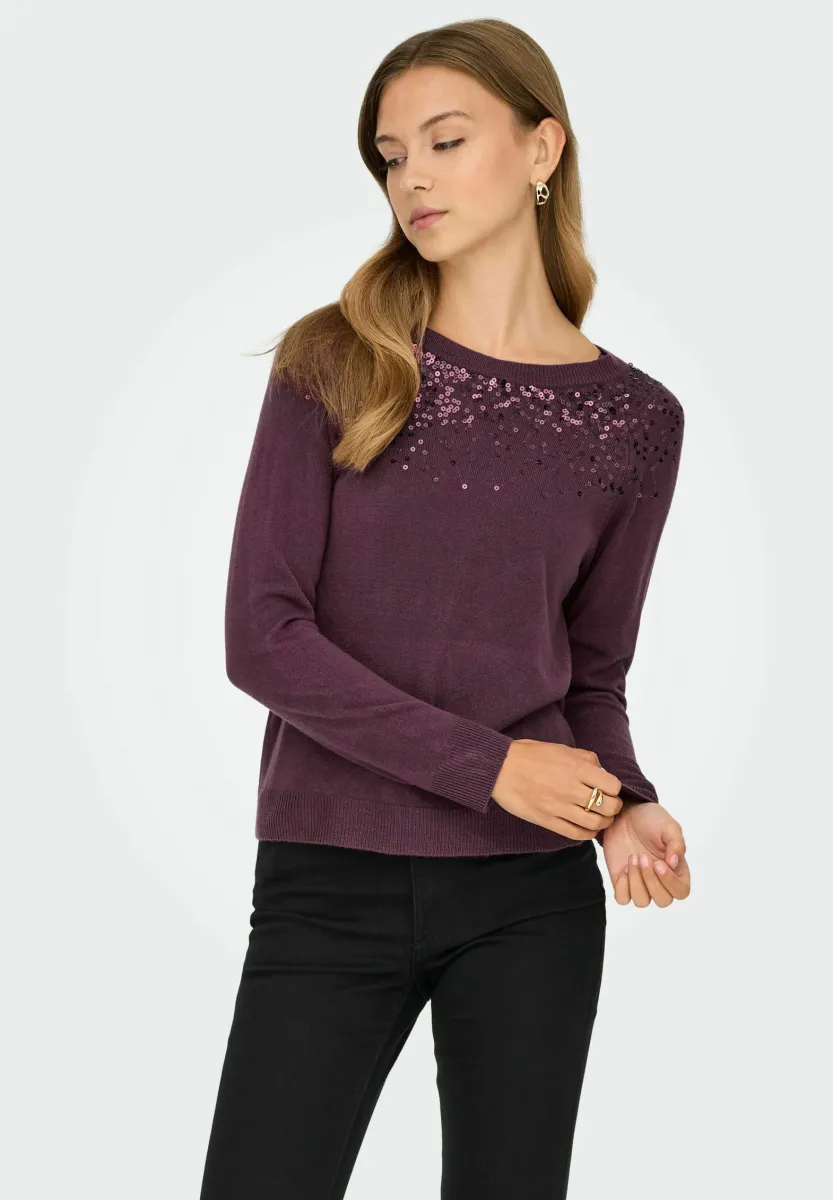 ONLSTARRY SEQUIN O NECK - Strickpullover - mauve wine