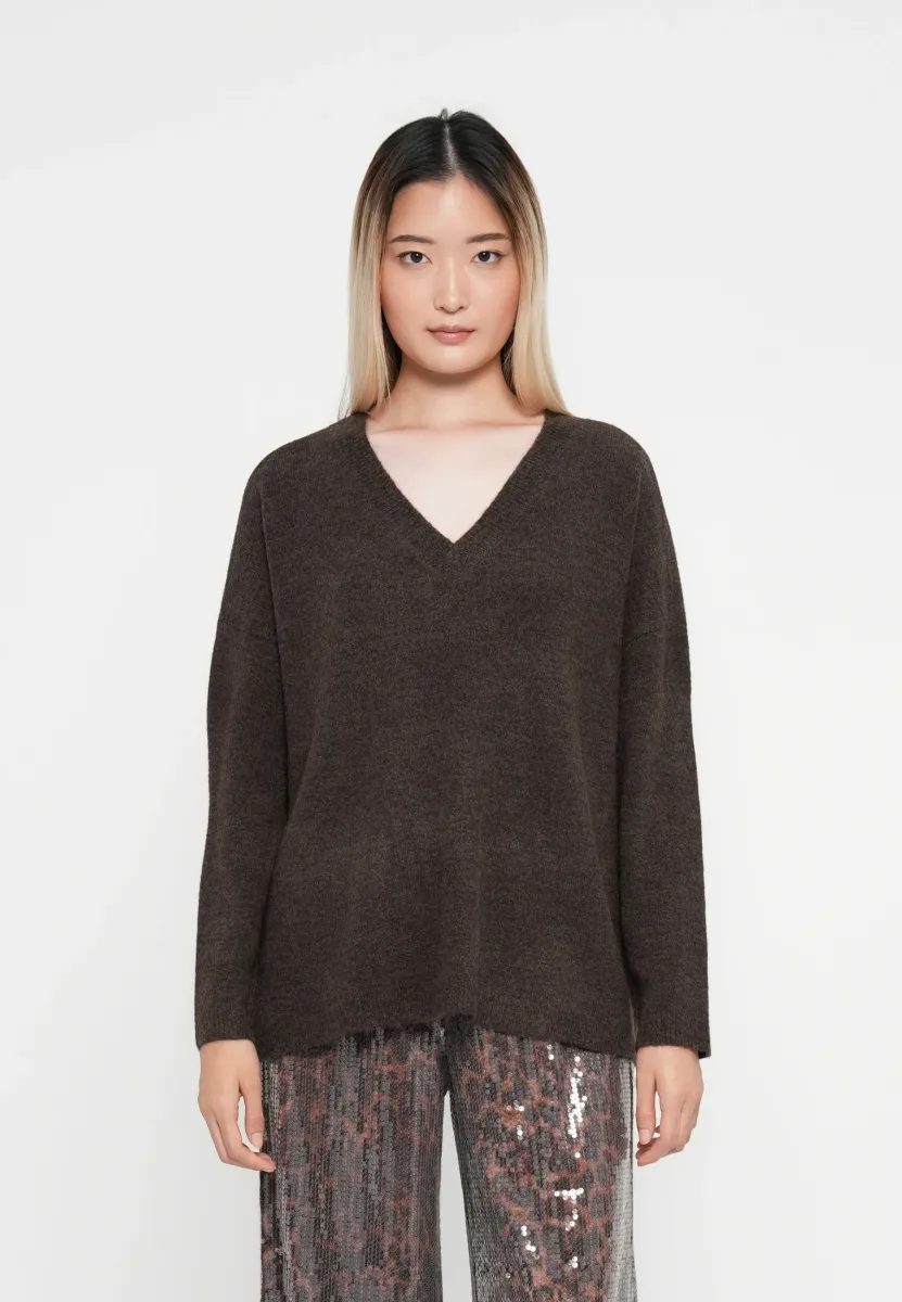 ONLTALIO LONG V NECK  - Strickpullover - chocolate martini