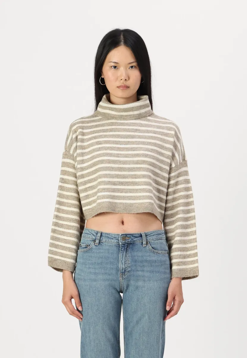ONLTALIO STRIPE SHORT ROLLNECK  - Strickpullover - weathered teak/birch