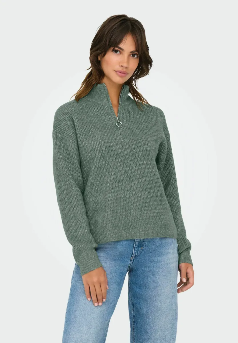 ONLTOKYO SOLID ZIP NOOS - Strickpullover - grün