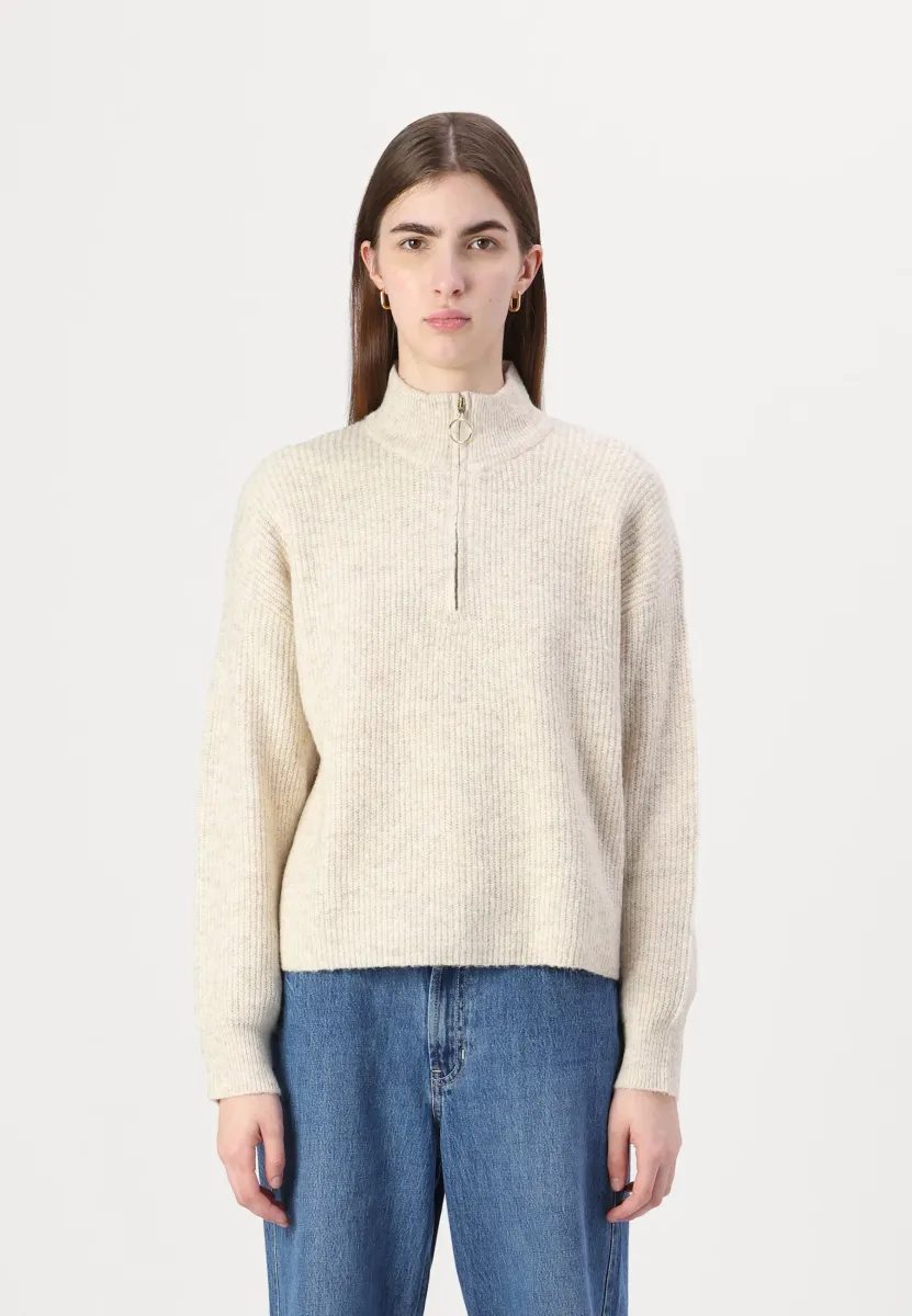 ONLTOKYO SOLID ZIP NOOS - Strickpullover - pumice stone