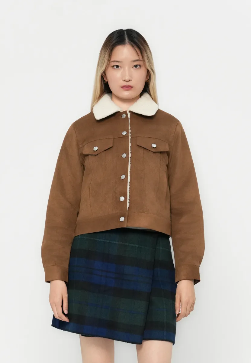 ONLTULIP LIFE MIX JACKET - Kunstlederjacke - cognac/teddy birch