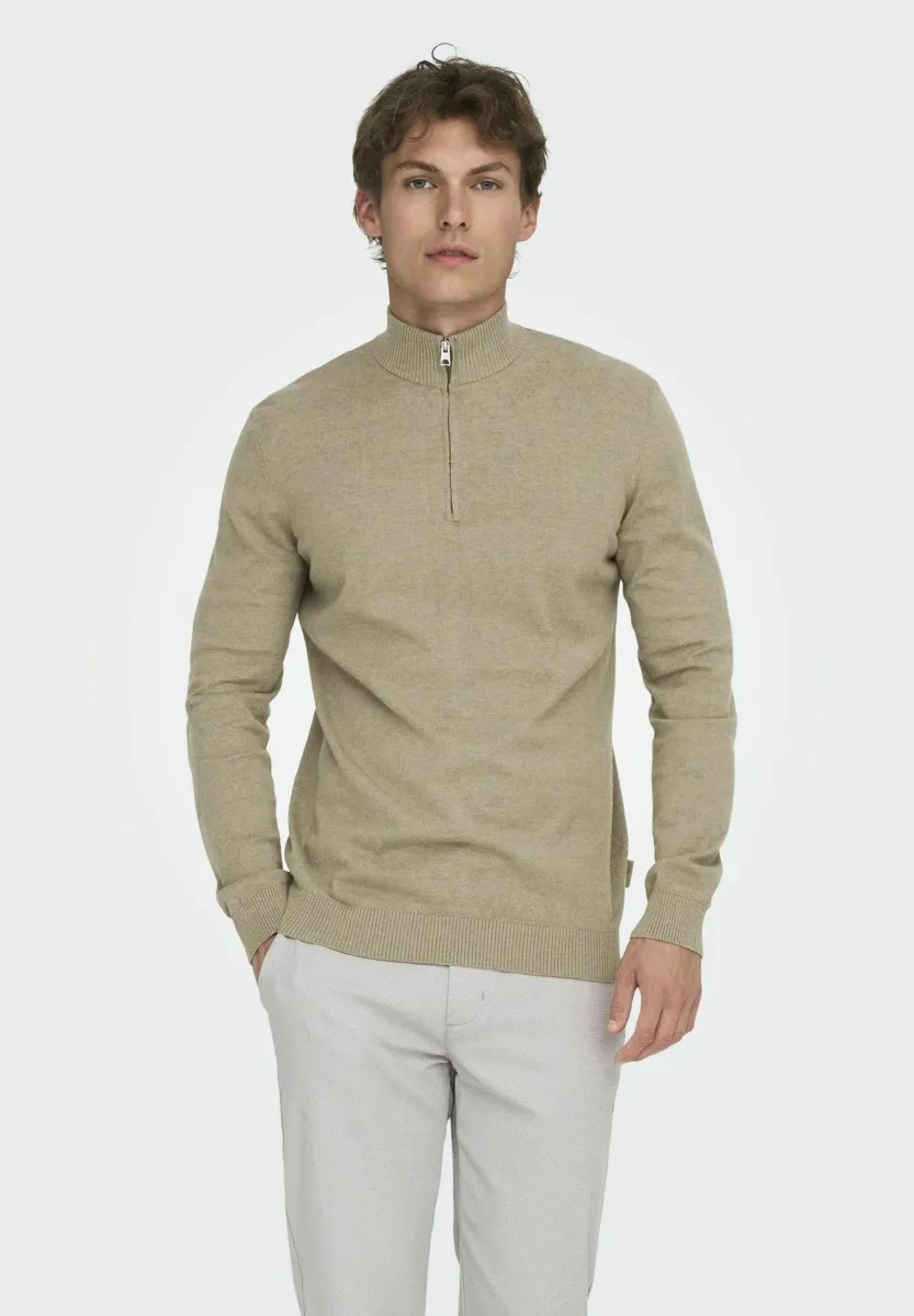 ONSLOUI HALF ZIP NOOS - Strickpullover - desert taupe