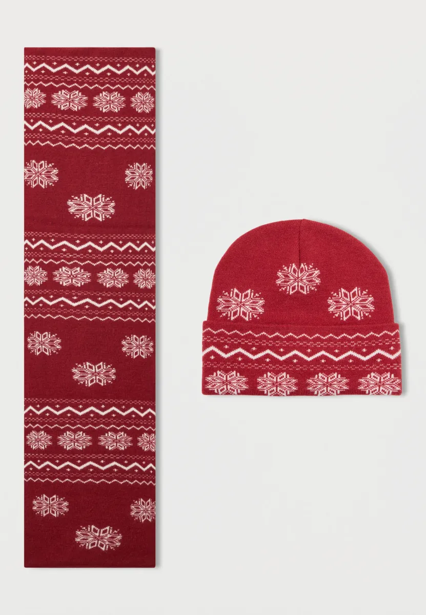 ONSXAS BOX SCARF BEANIE UNISEX SET - Mütze - pompeian red