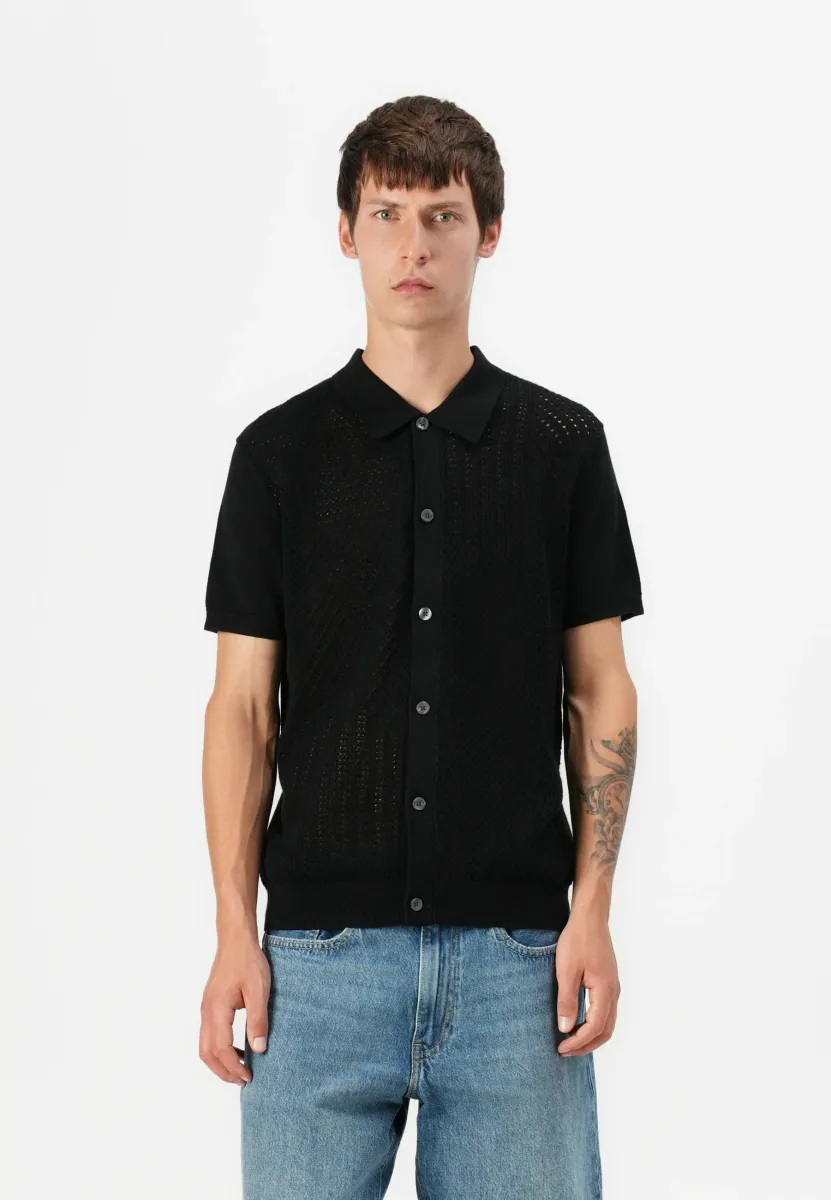 OPEN WEAVE RESORT SHIRT - Hemd - black