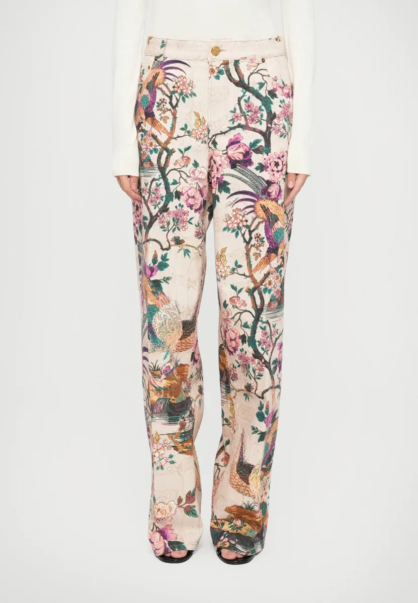 ORIENTAL BIRD PRINTED STRETCH - Jeans Relaxed Fit - beige/multi-coloured