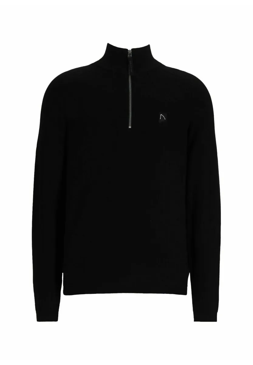 OSCAR HALF ZIP - Strickpullover - black