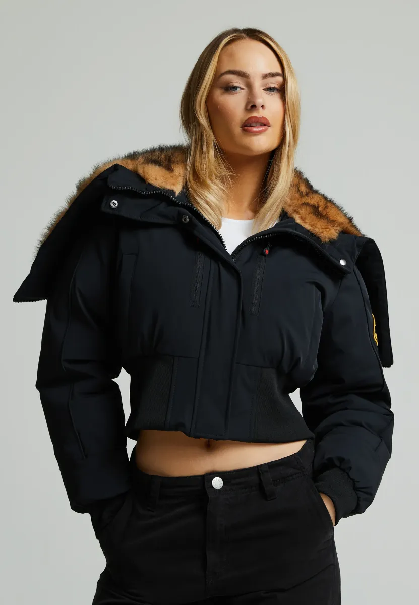 OSSANI SPLIT HOOD CROP PUFFER BOMBER JACKET - Winterjacke - jet black