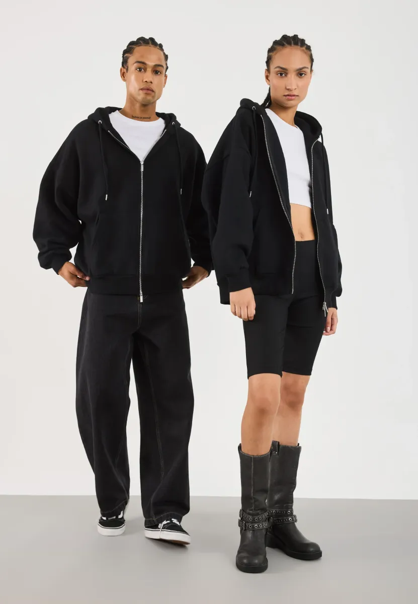 OVERSIZE BASIC ZIP HOODIE UNISEX - Sweatjacke - true black