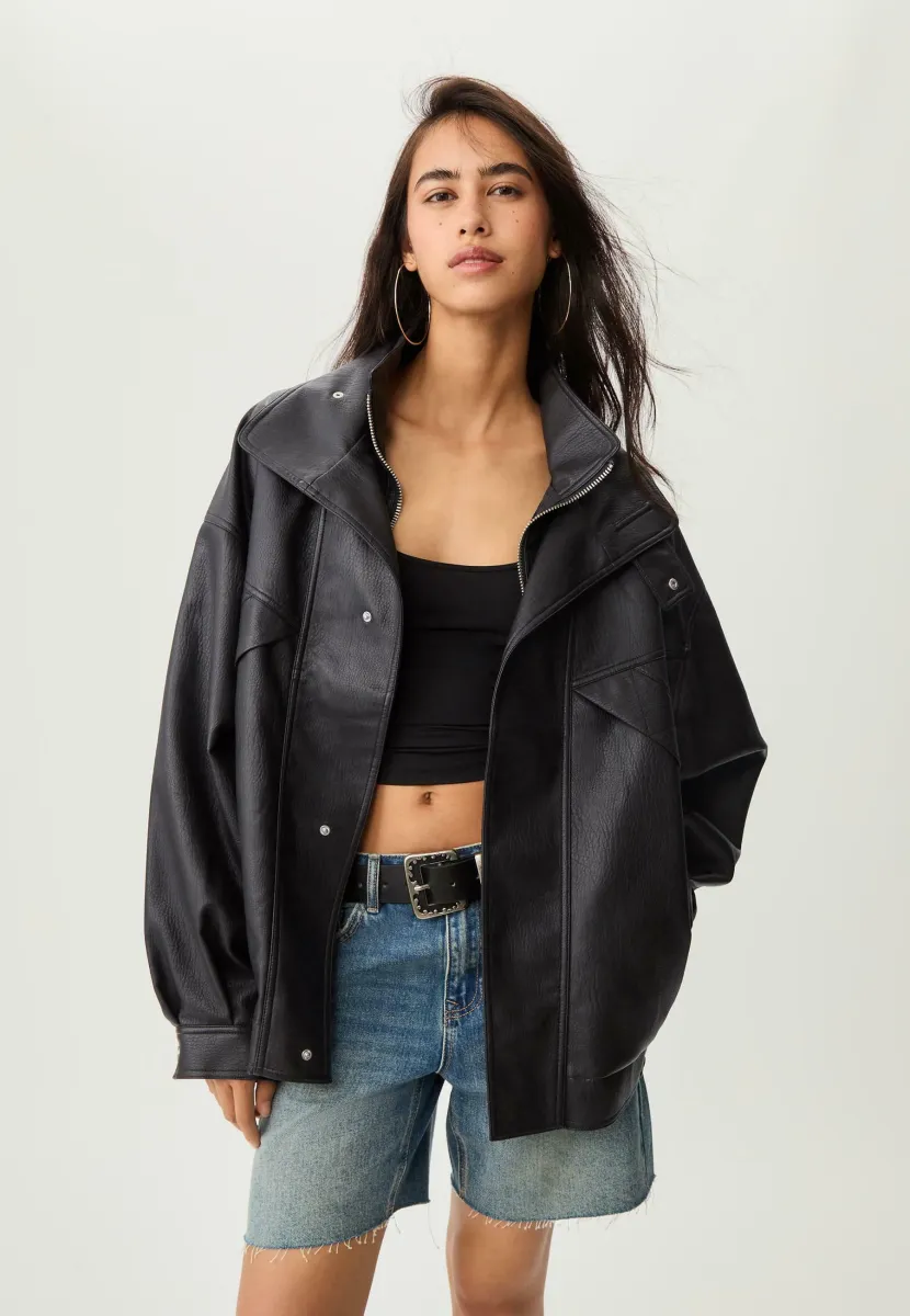 OVERSIZE - Kunstlederjacke - black