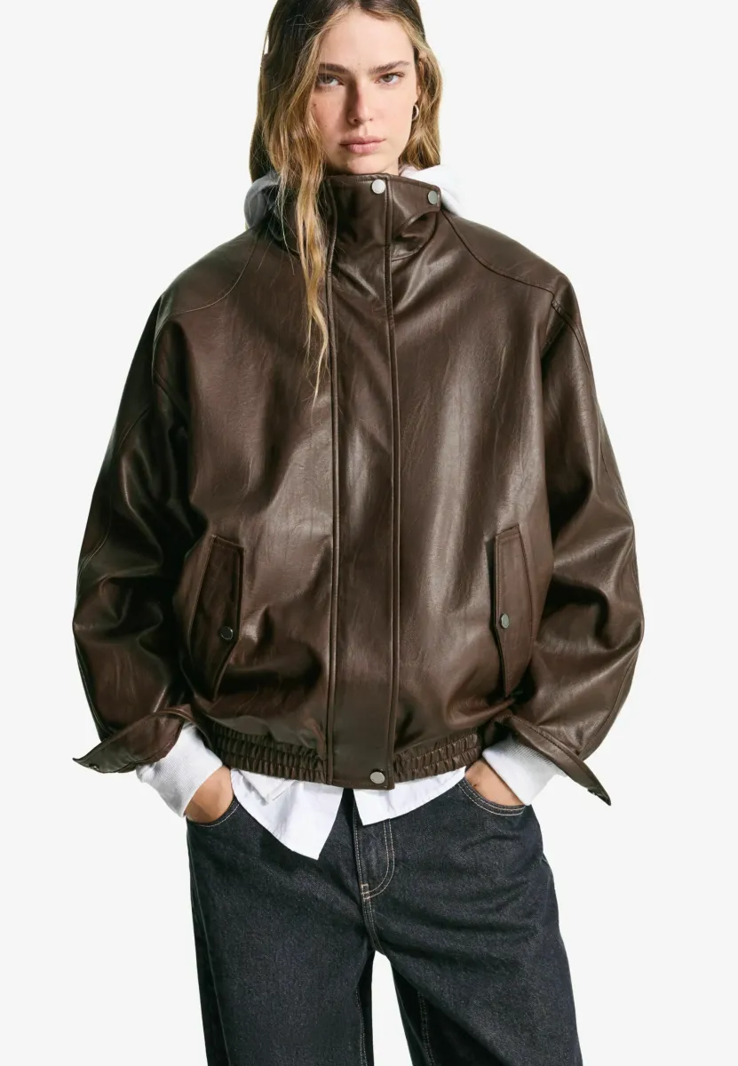 OVERSIZE  - Kunstlederjacke - dark brown